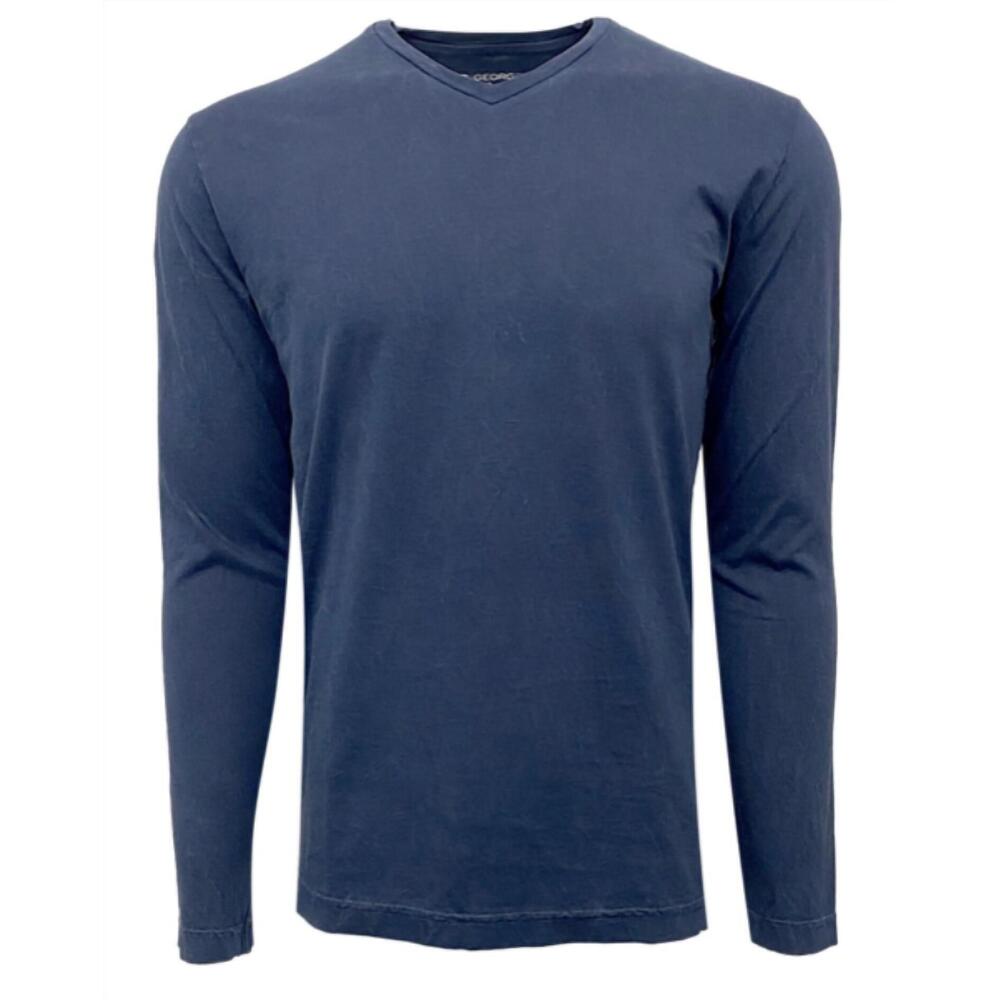 NEW GEORGE ROTH men's v-neck long sleeve pima cotton top in indigo